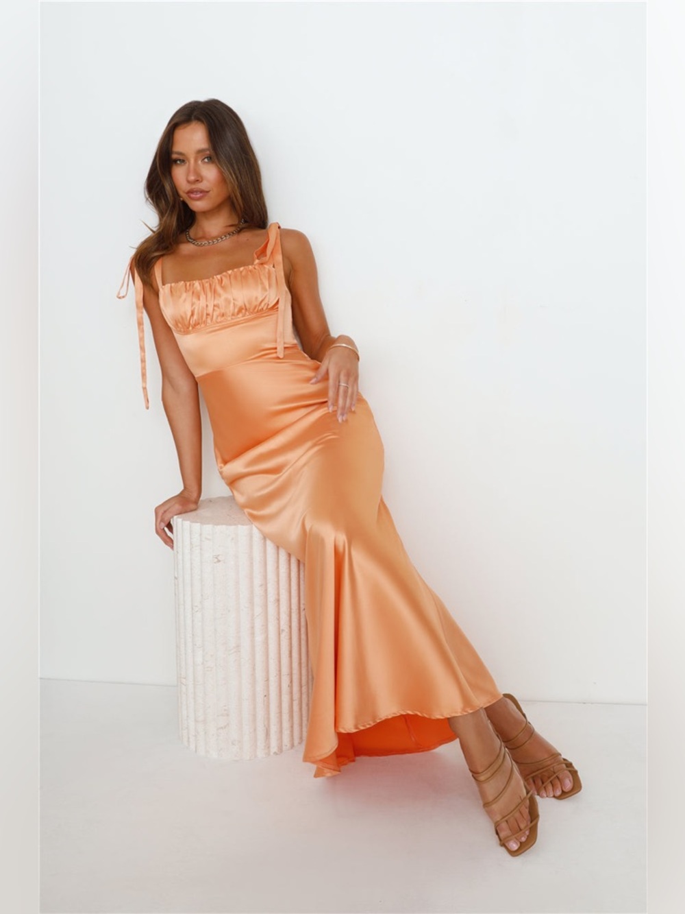 Hello Molly DEFINE LUXURY SATIN MAXI DRESS PEACH NWT